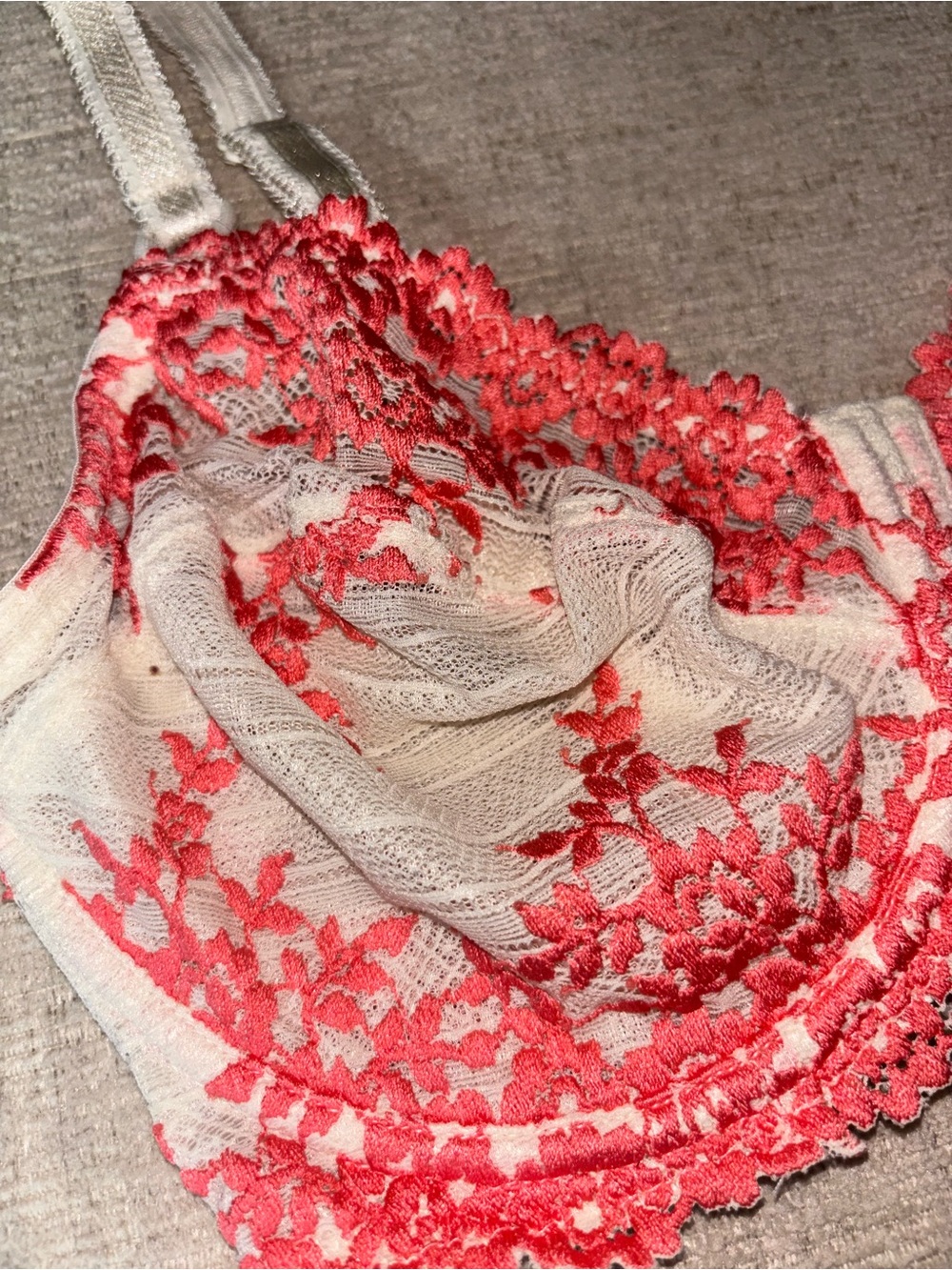 Wacoal Embrace Lace Underwire Bra 34DDD Ivory Coral Floral Romantic Coquette - Picture 6 of 12